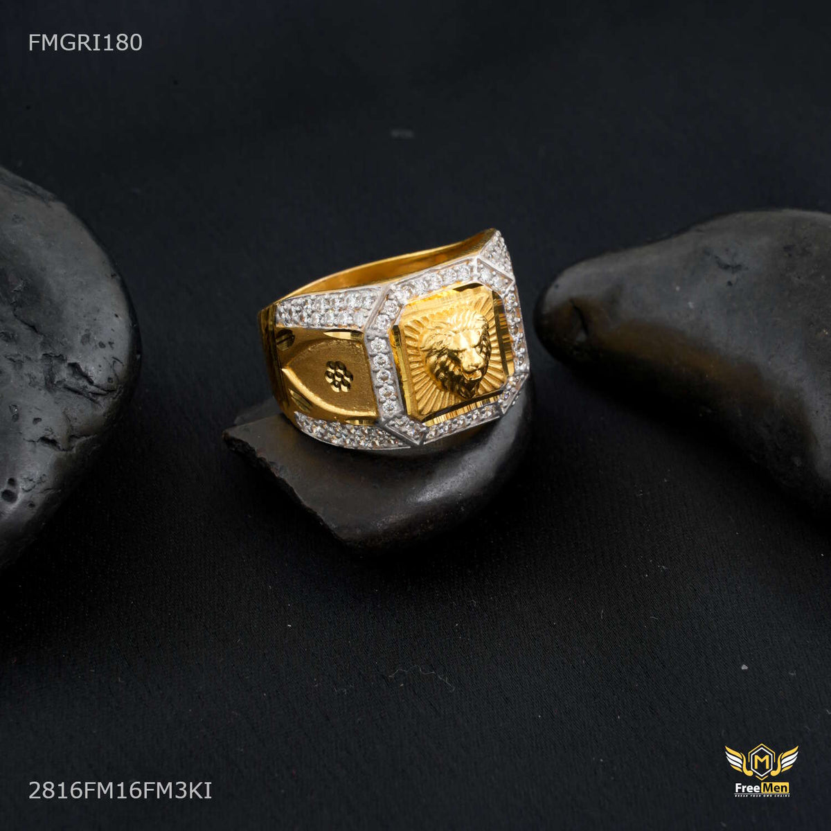 Lion Face with AD 1gm Gold plated ring design for men FMGRI180