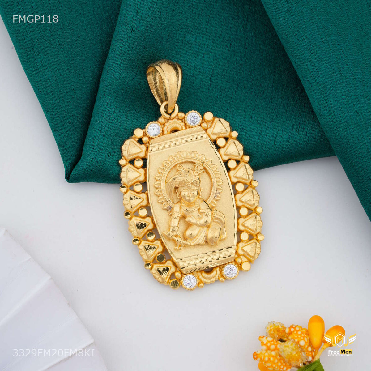 Lord Krishna ji Squar Box Gold Plated Pendant for Men FMGP118