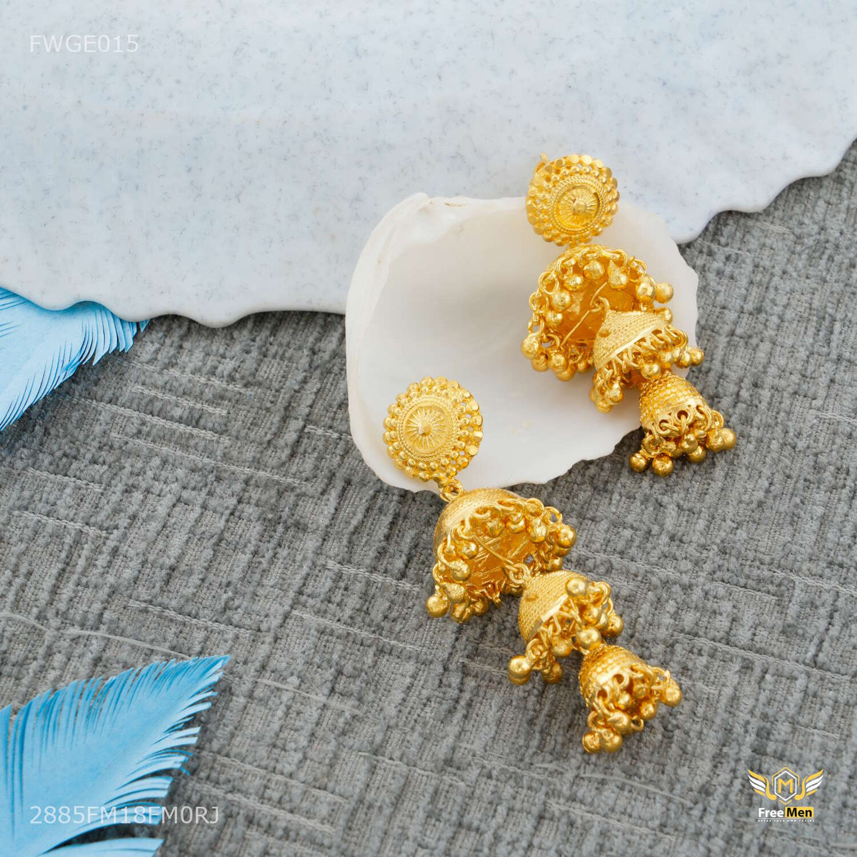 Triple Step Jhumka gold plated Earring FWGE015