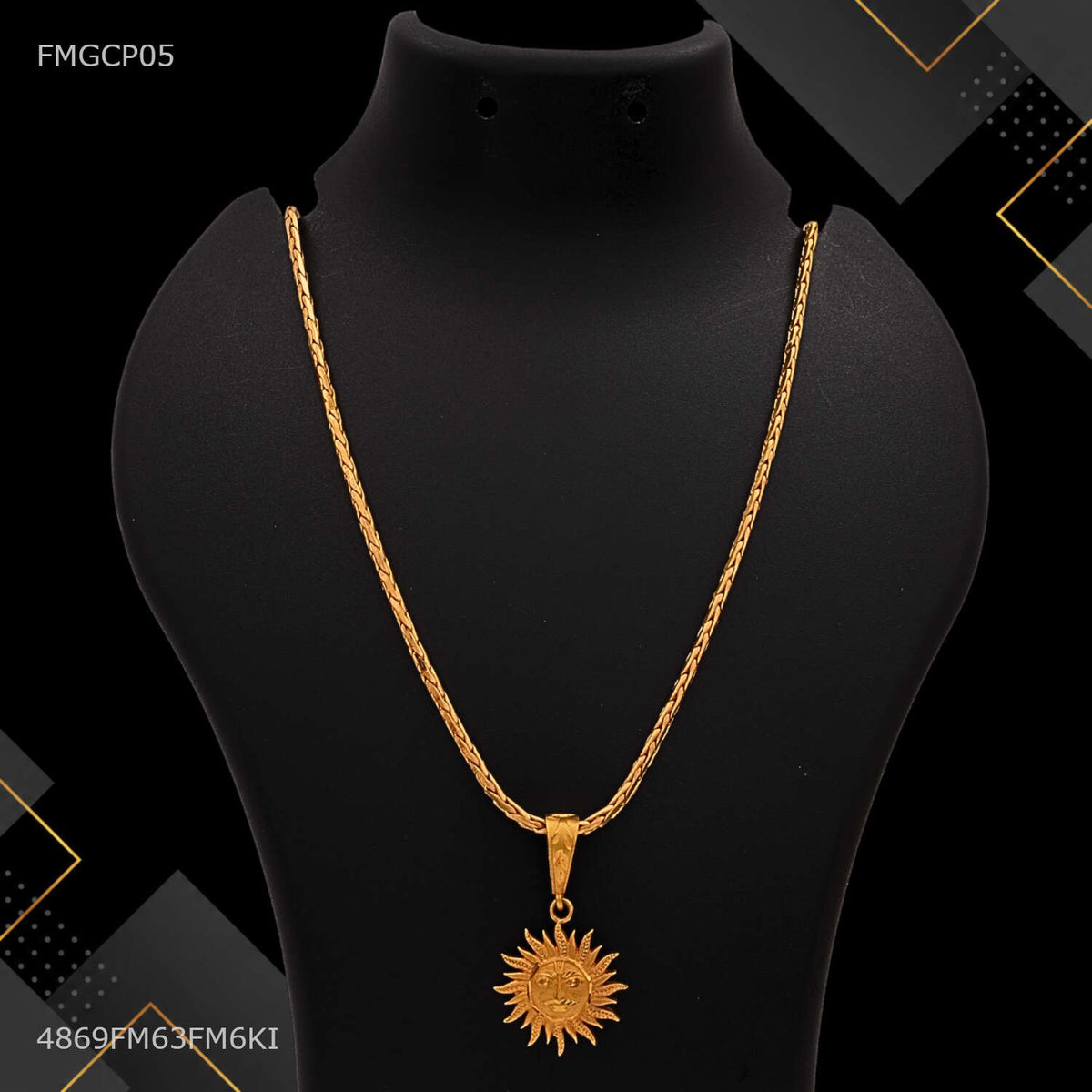 Designer Sun Pendent with Snak Gold Plated Chain for Man -FMGCP05