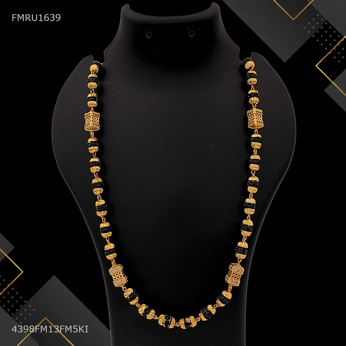 Designer AD Squar Pipe Black Rudraksha mala-FMRU1639