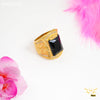 Freeme 1gm Black Stone with AD Gold plated ring for men - FMGRI157