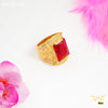 Freeme 1gm Red Stone with AD Gold plated ring for men - FMGRI156