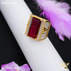 Freeme 1gm Long Red Stone with AD Gold plated ring for men - FMGRI169