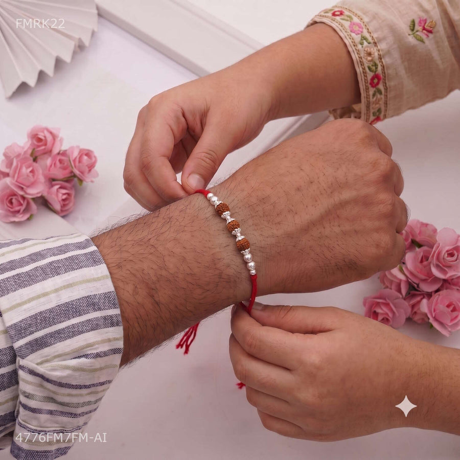 Designer Silver with Mini Rudraksha Rakhi for man