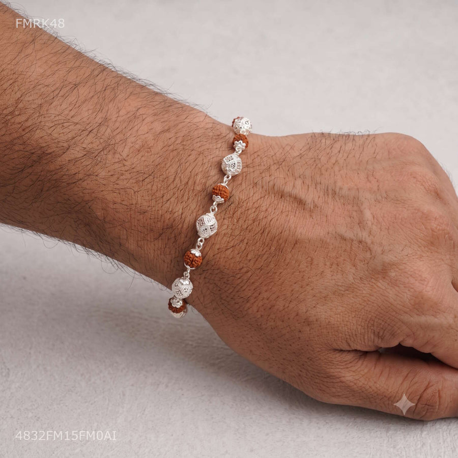 Designer Silver Ball with OM Rudrakha Rakhi for man 