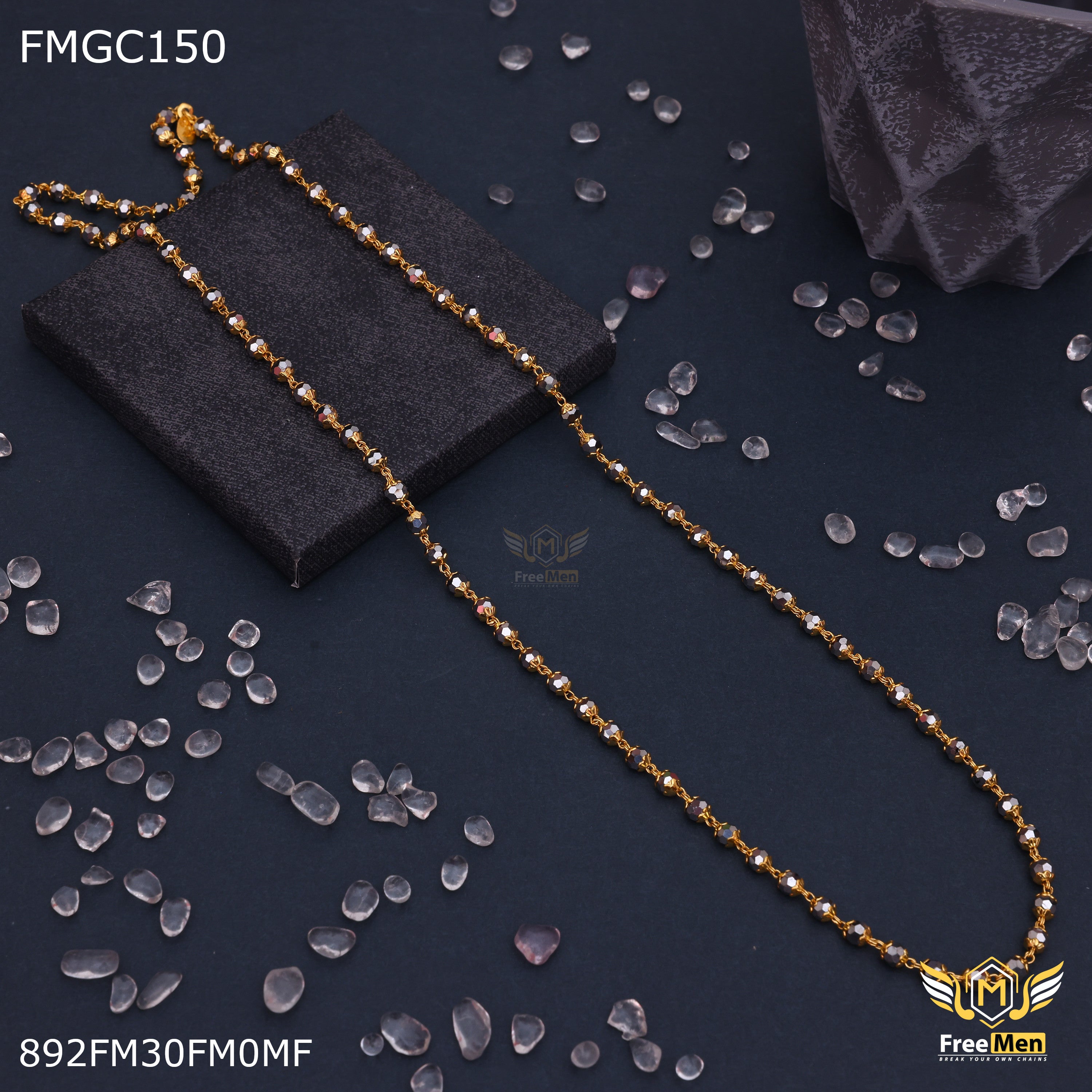 Freemen Gold Plated Black moti Chain for Men - FMGC150 – Freemen®