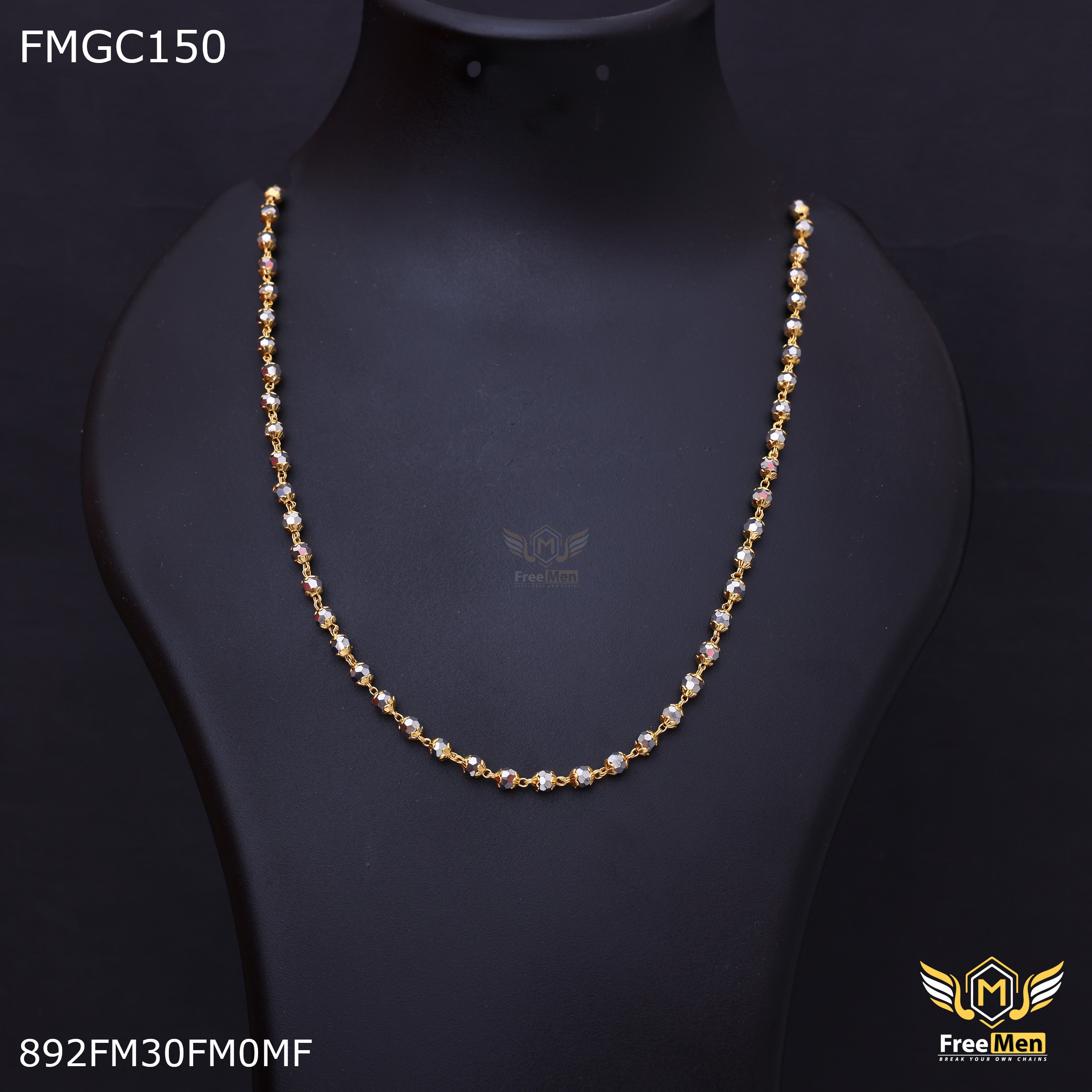 Freemen Gold Plated Black moti Chain for Men - FMGC150 – Freemen®