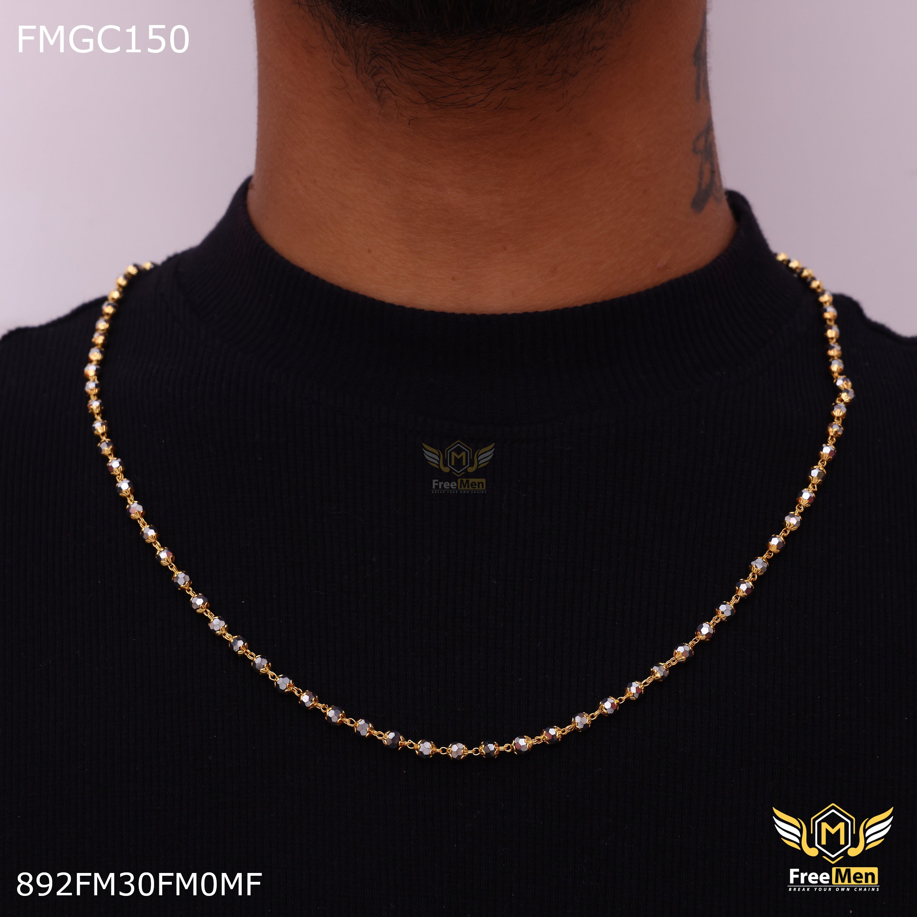 Freemen Gold Plated Black moti Chain for Men - FMGC150 – Freemen®