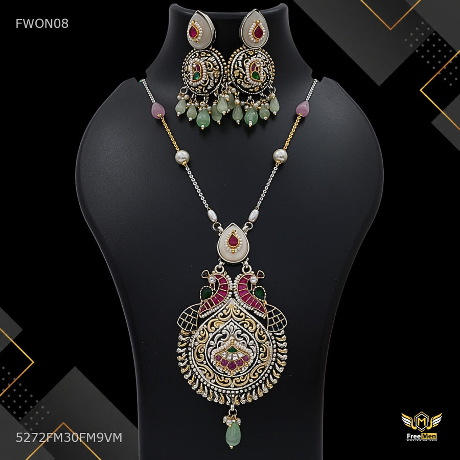 Peacock Motif Long Pendant Set for women - FWON08
