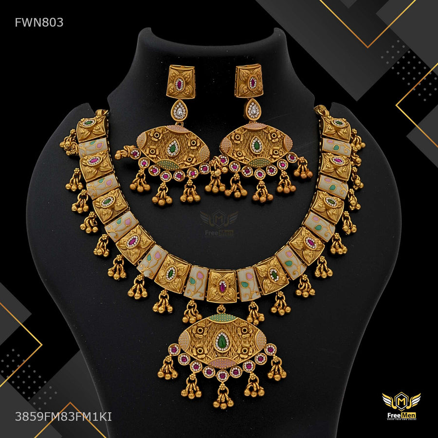 Antique Eye Shape with Colorfull AD Nacklace for women - FWN803