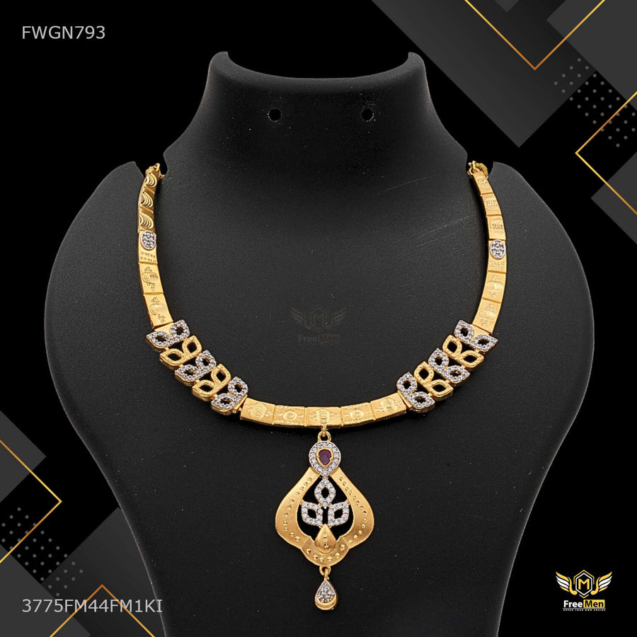 Antique MIni Flower with Shini AD Necklaces for women - FWGN793