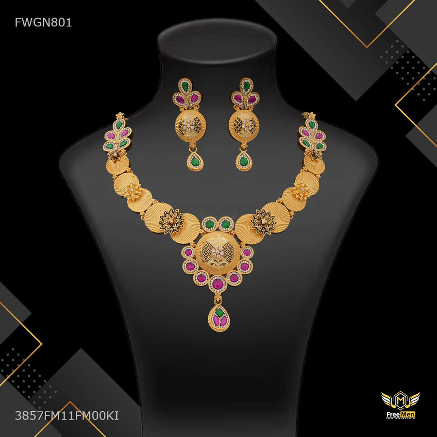 Antique Moon cut Flower with Colorfull AD Nacklace for women - FWGN801