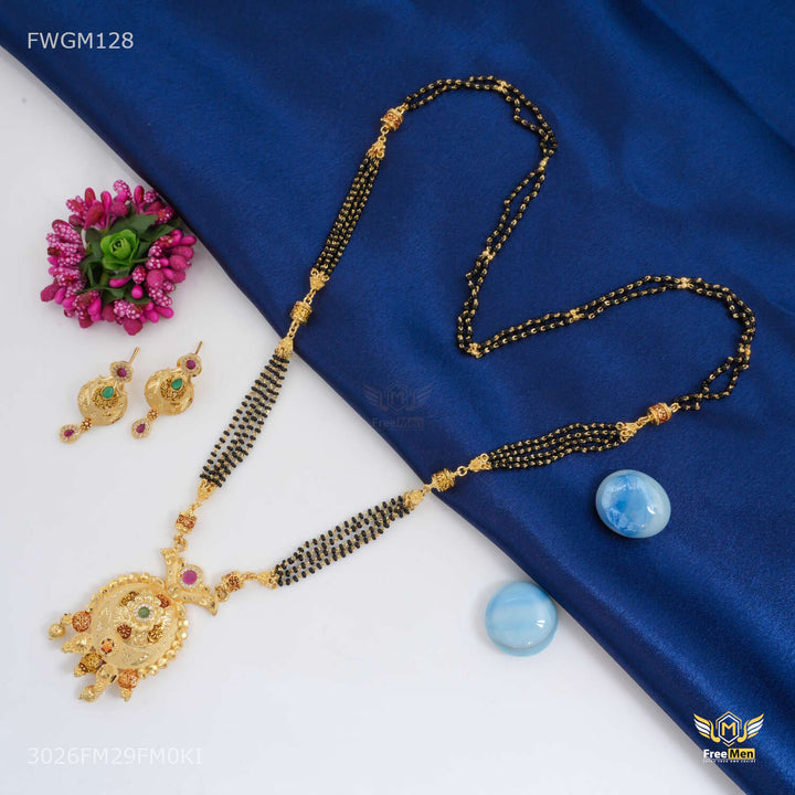 Antique Round AD Mangalsutra and Earing for women - FWGM128 – Freemen®