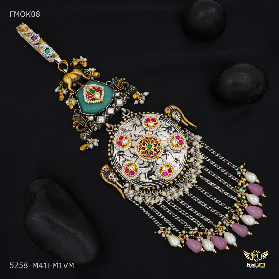 Antique Style Colored Stone Kamarbandh Brooch for women - FWOK08