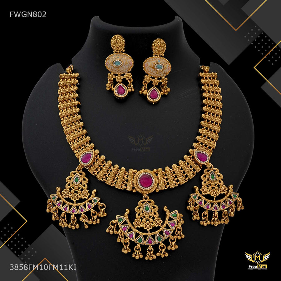 Antique Three Pendent with Colorfull AD Nacklace for women - FWGN802