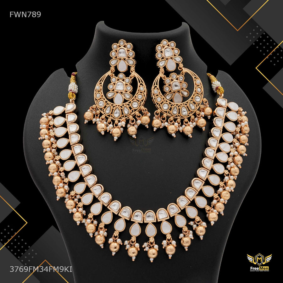 Antique  White AD Necklace with earring for women - FWN789