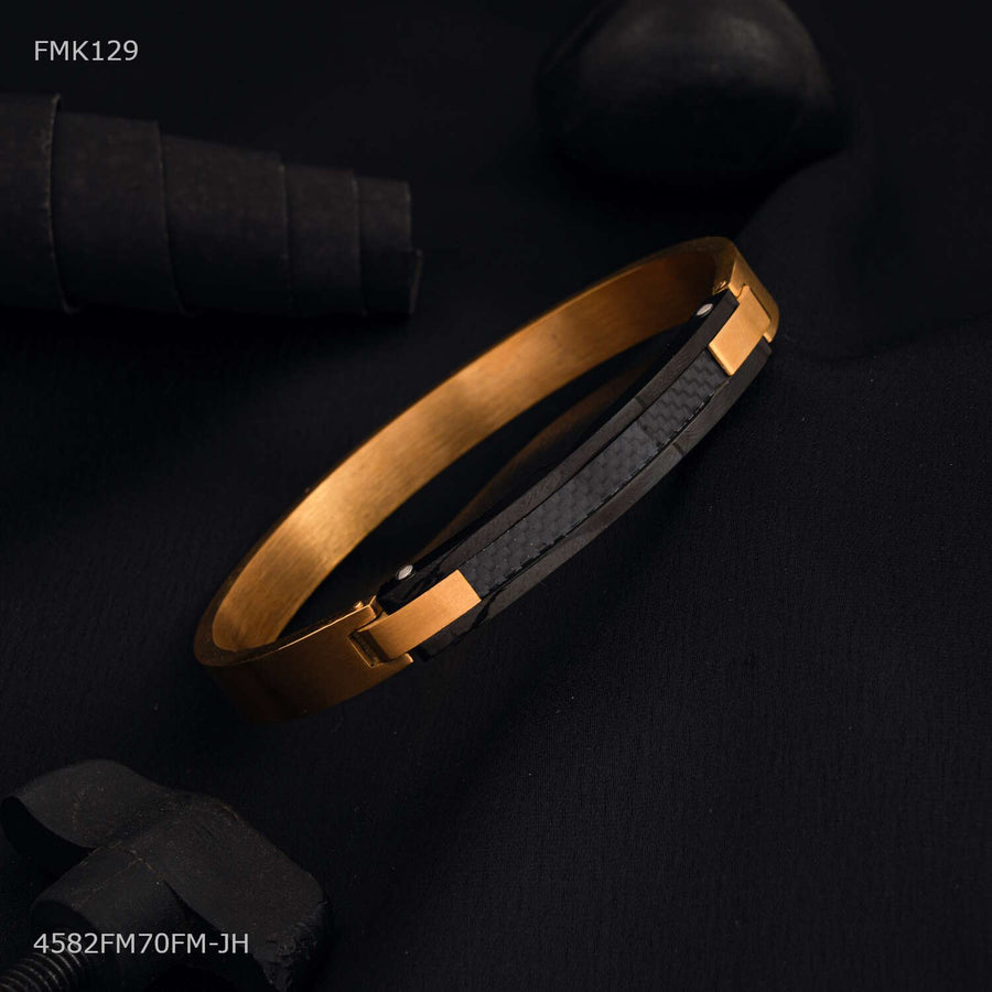 Black Carbon Fiber with Golden kada for Men - FMK129