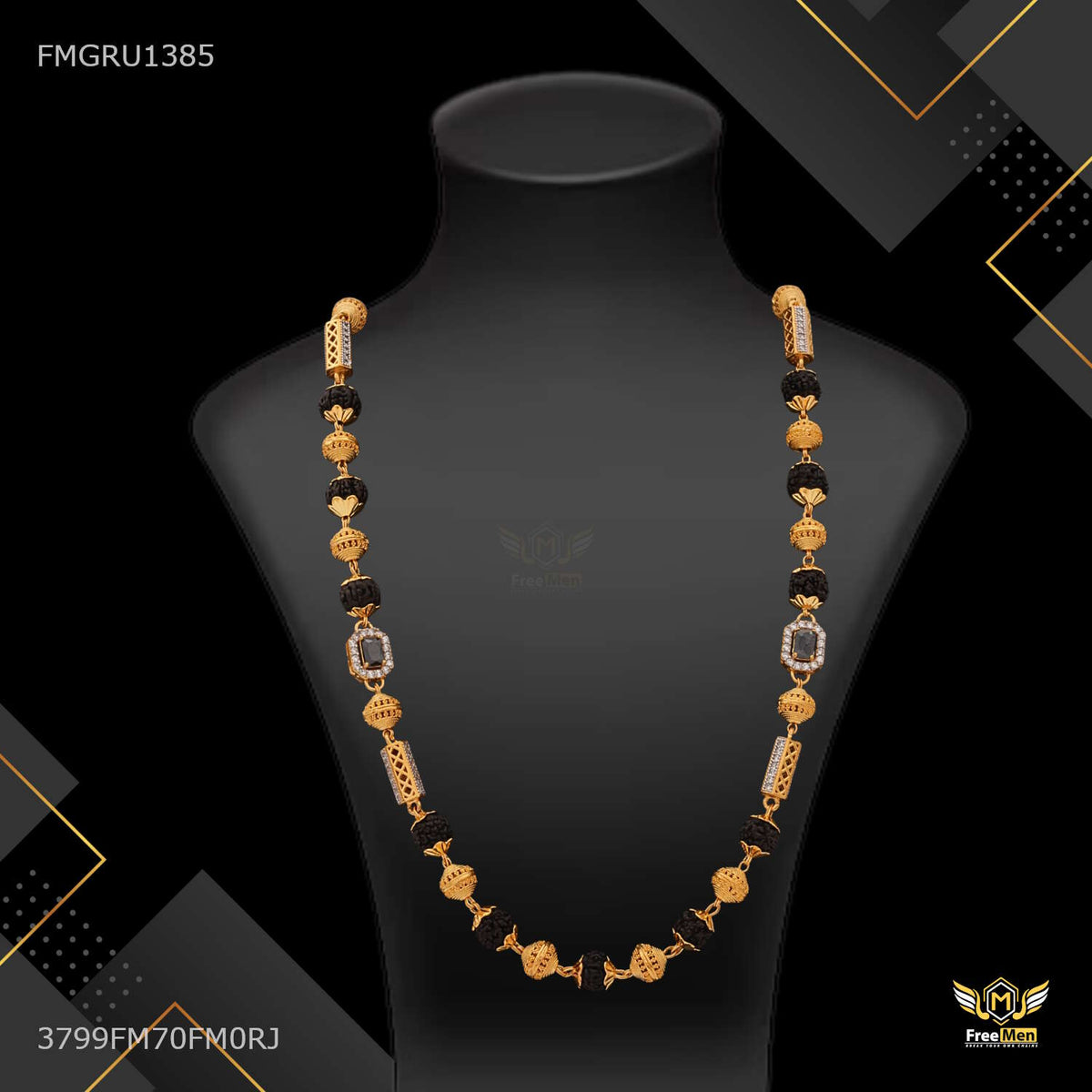 Classic Black AD Box Shini Rudraksha mala For Men - FMGRU1385