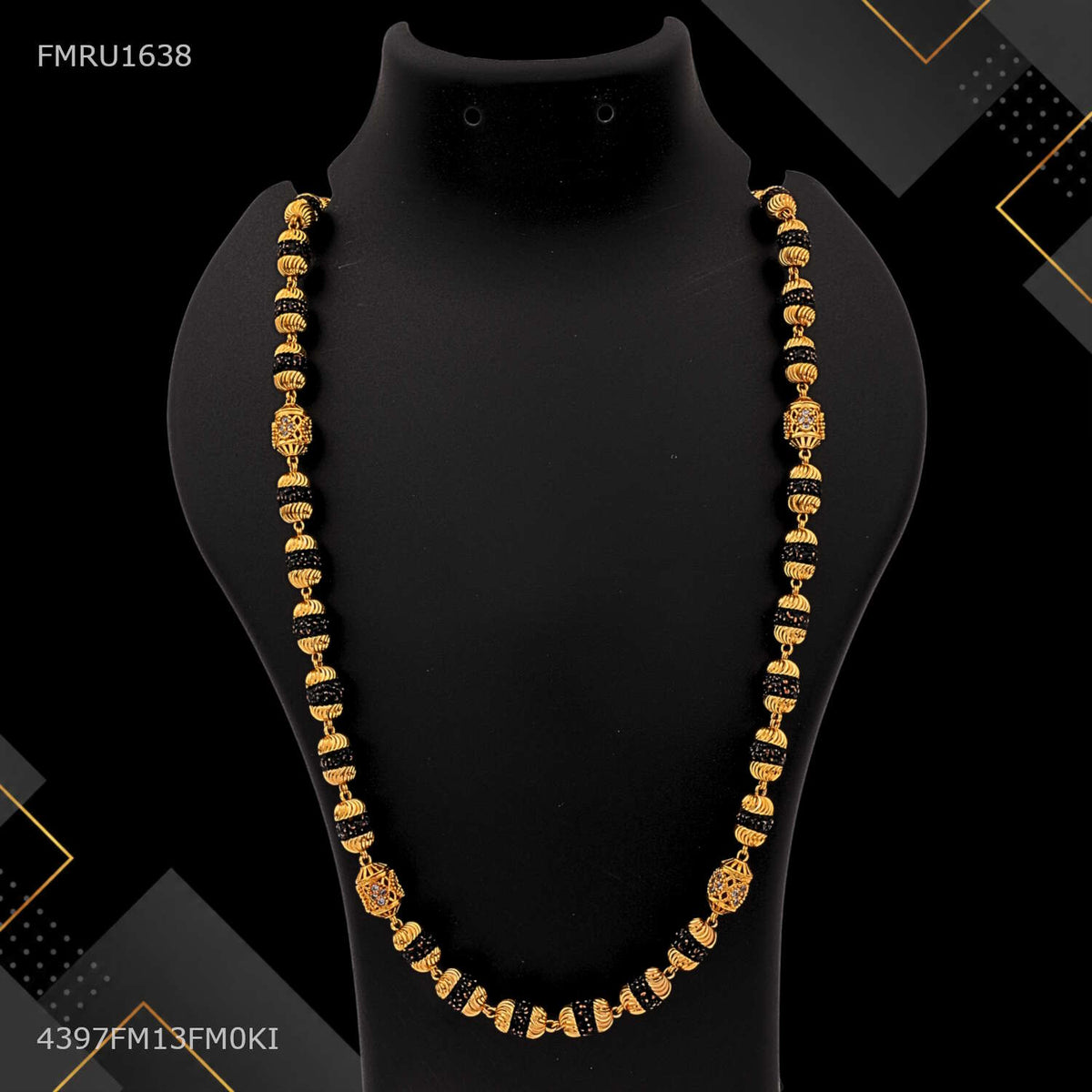 Designer AD Flower Pipe Black Rudraksha mala-FMRU1638