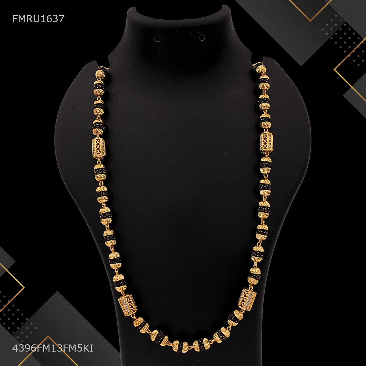 Designer AD Pipe with Golden cap Black Rudraksha mala-FMRU1637