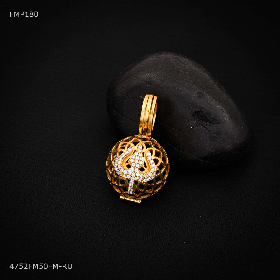 Designer AD Trishul with Net Ball Rudraksha Pendent for Men - FMP180