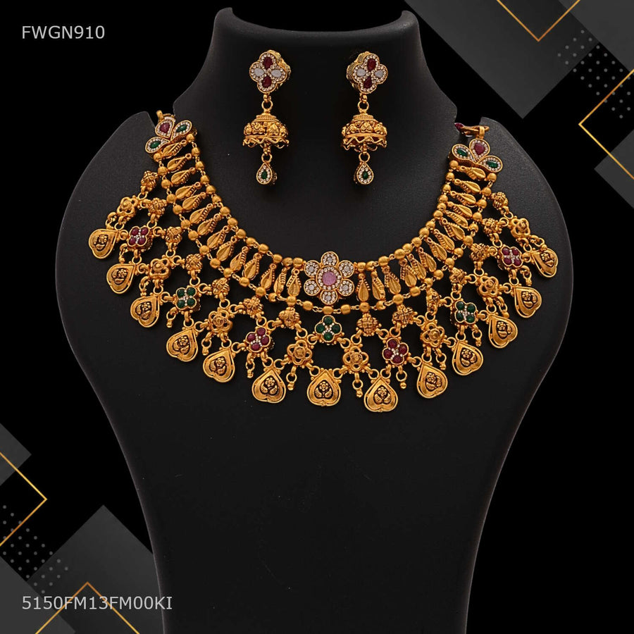 Designer Antique Flower Charm Necklace for women -FWGN910