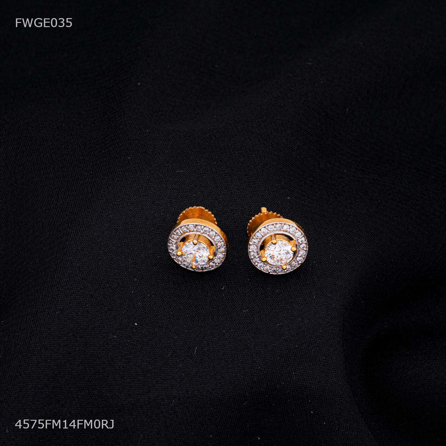 Designer Classic Solitaire Halo gold plated Earring- FWGE035