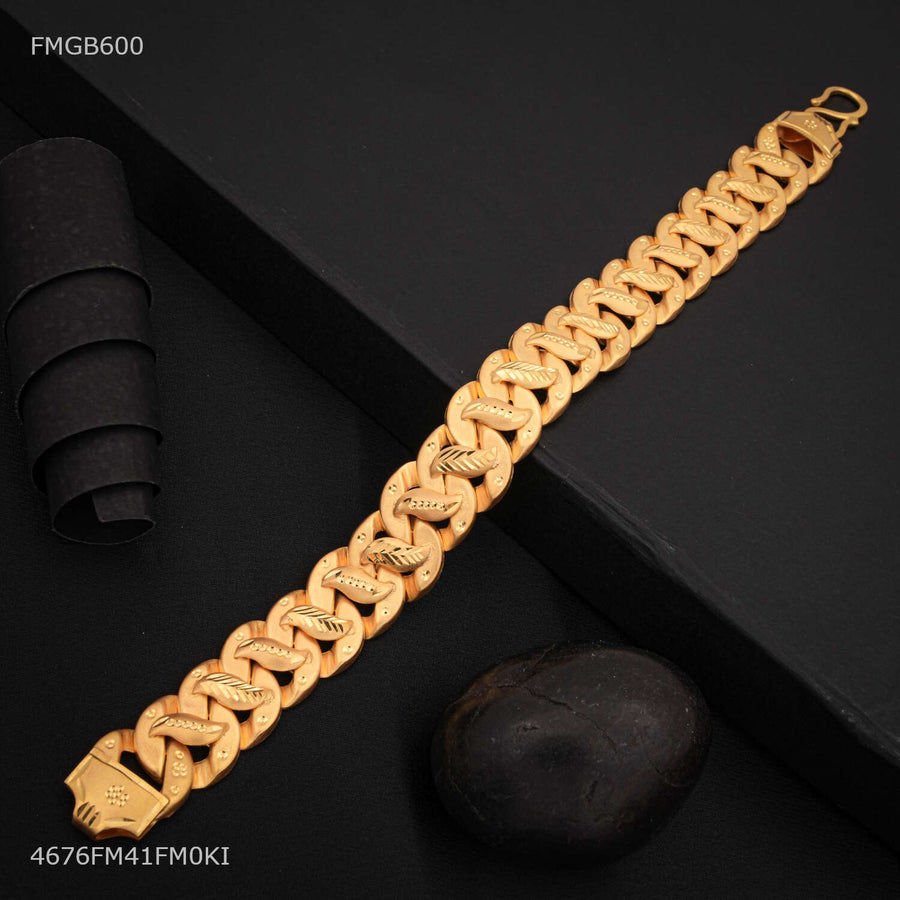 Designer D-Cut Leaf Pokal Gold Plated Bracelet For Men- FMGB600