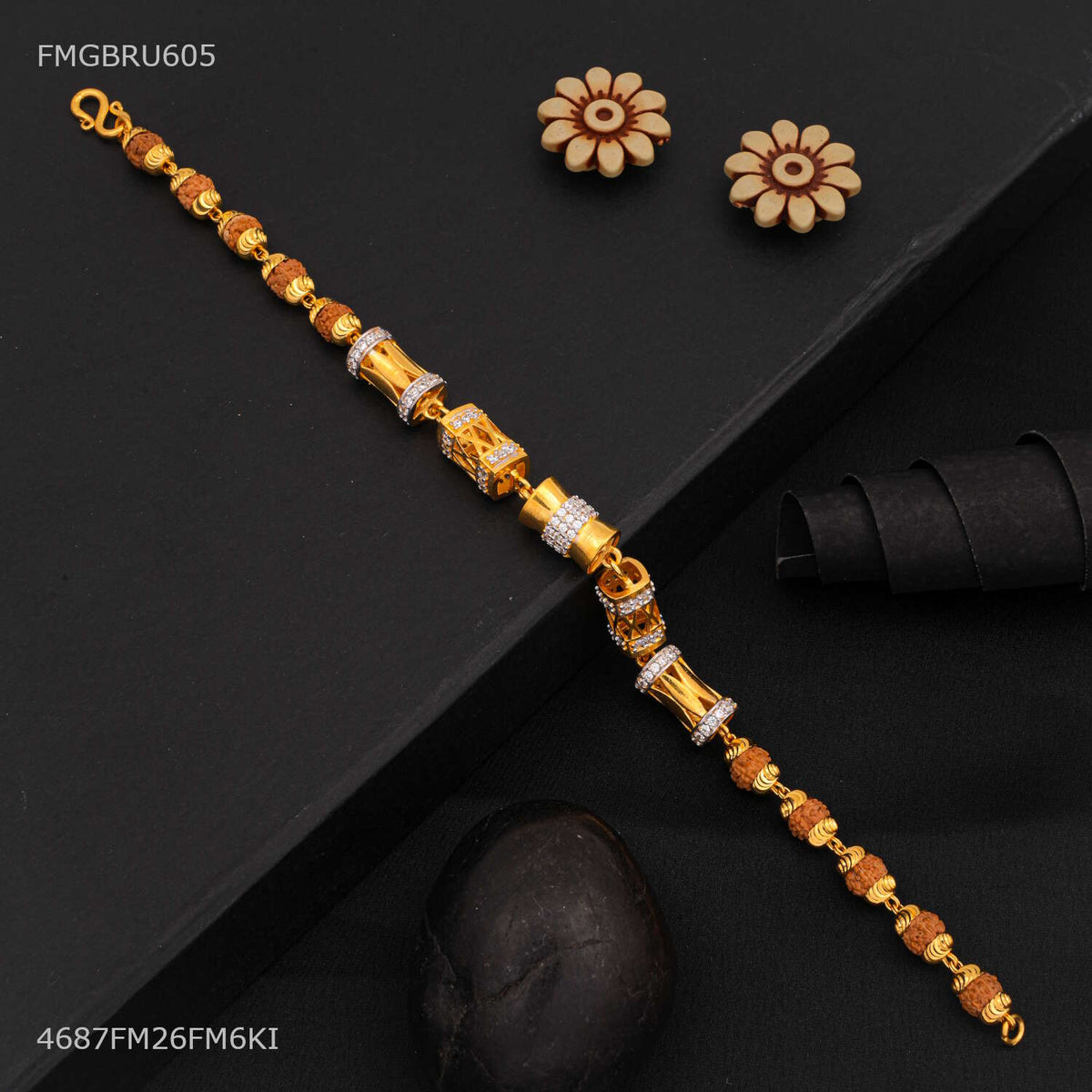 Designer Damru with AD rudraksha Bracelet For Men- FMGBRU605