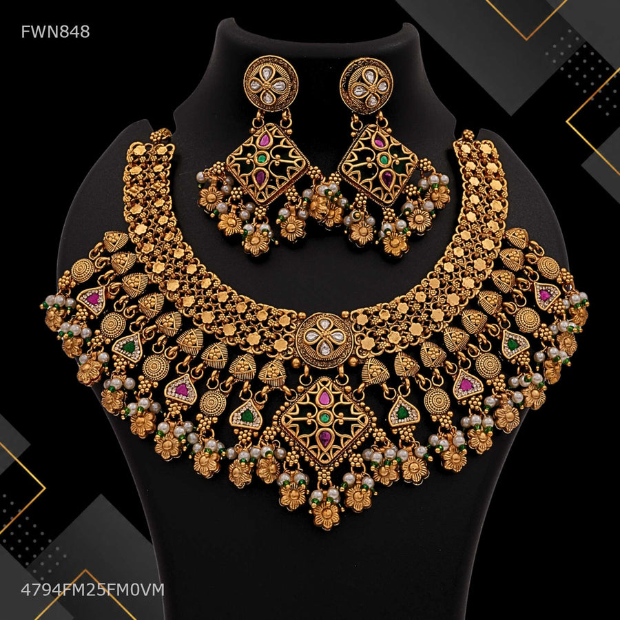 Designer Diamond cut Antique Necklace Set for women - FWN848