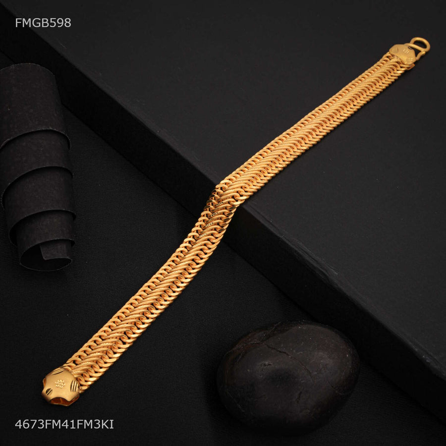Designer Double Curb Flexible Gold Bracelet For Men - FMGB598