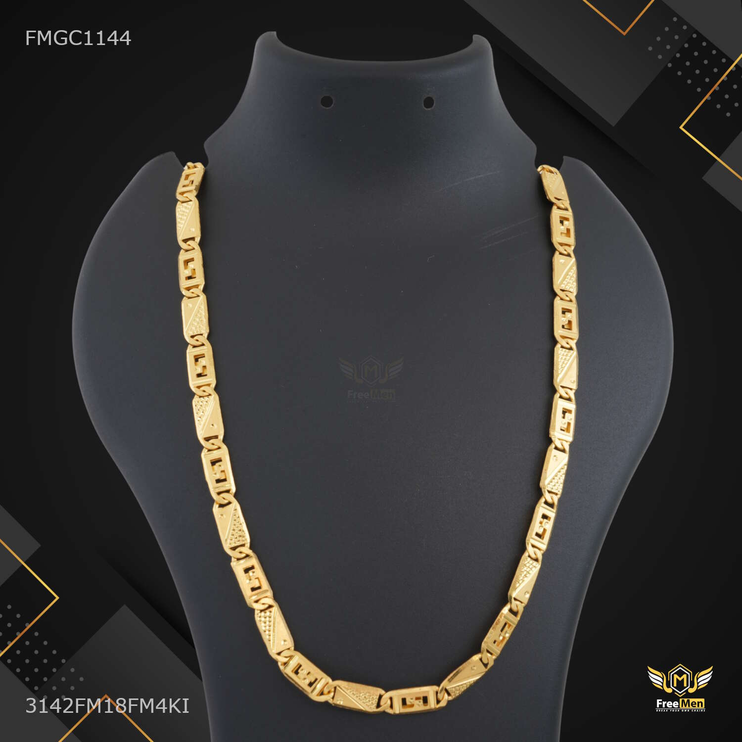 Navabi Chain Designer Dual L Cut Nawabi Gold plated Chain - FMGC1144 – Freemen®