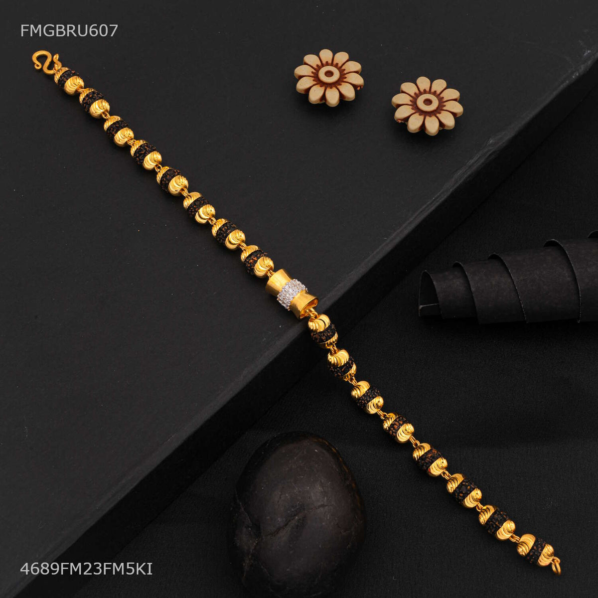 Designer Exclusive Damru with Diamond rudraksha Bracelet For Men- FMGBRU607