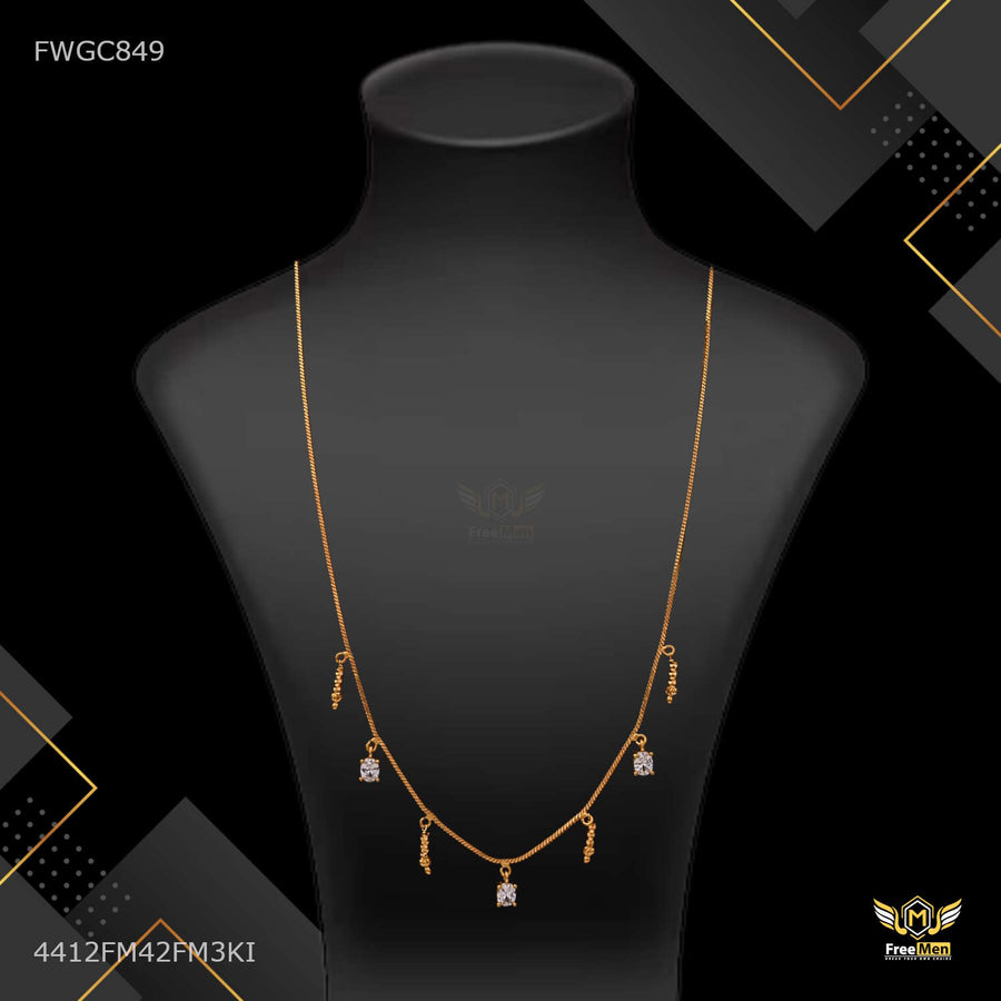 Designer Fancy with White Stone Gold plated chain For Women - FWGC849