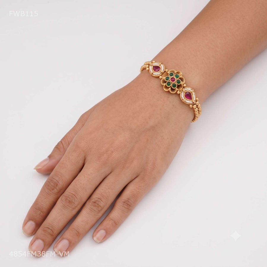 Designer  Flower with Green AD Bracelet For Women - FWB115