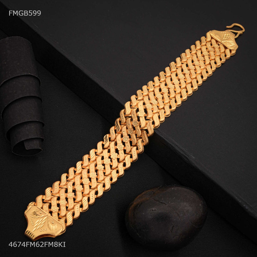 Designer Pokal Curved Cylinder with Circle Cross Gold Plated Bracelet For Men- FMGB599