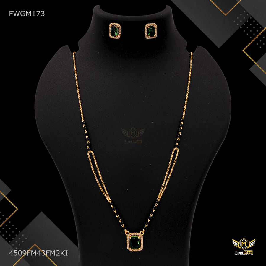 Designer Green Squar Stone with  Mangalsutra and Earing For women -FWGM173