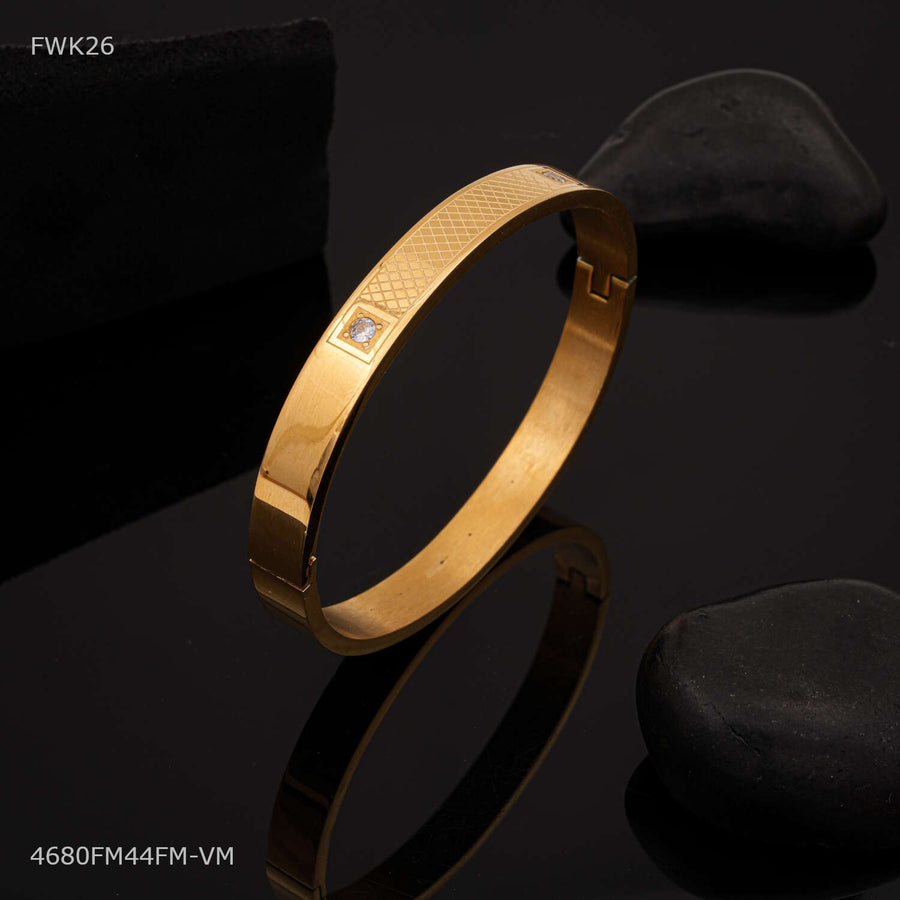 Designer Grid Textured Twin Stone Oval kada for women -FWK26