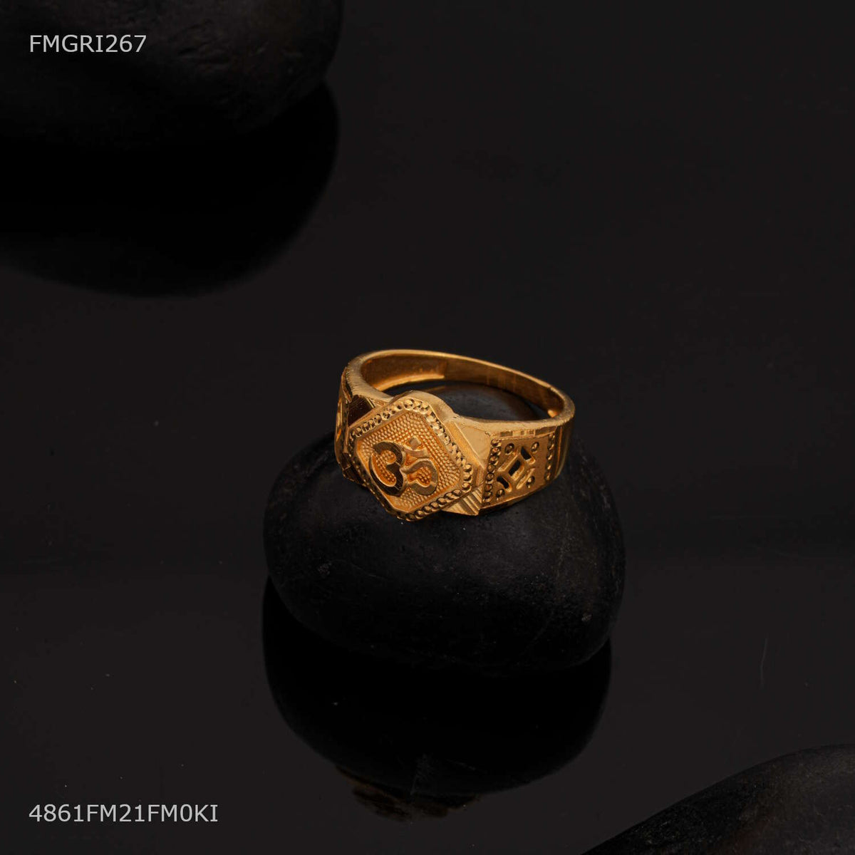 Designer Hexagon Beaded Om Ring for men -FMGRI267