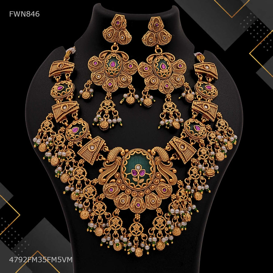 Designer Intricate Motifs Antique Necklace Set for women - FWN846