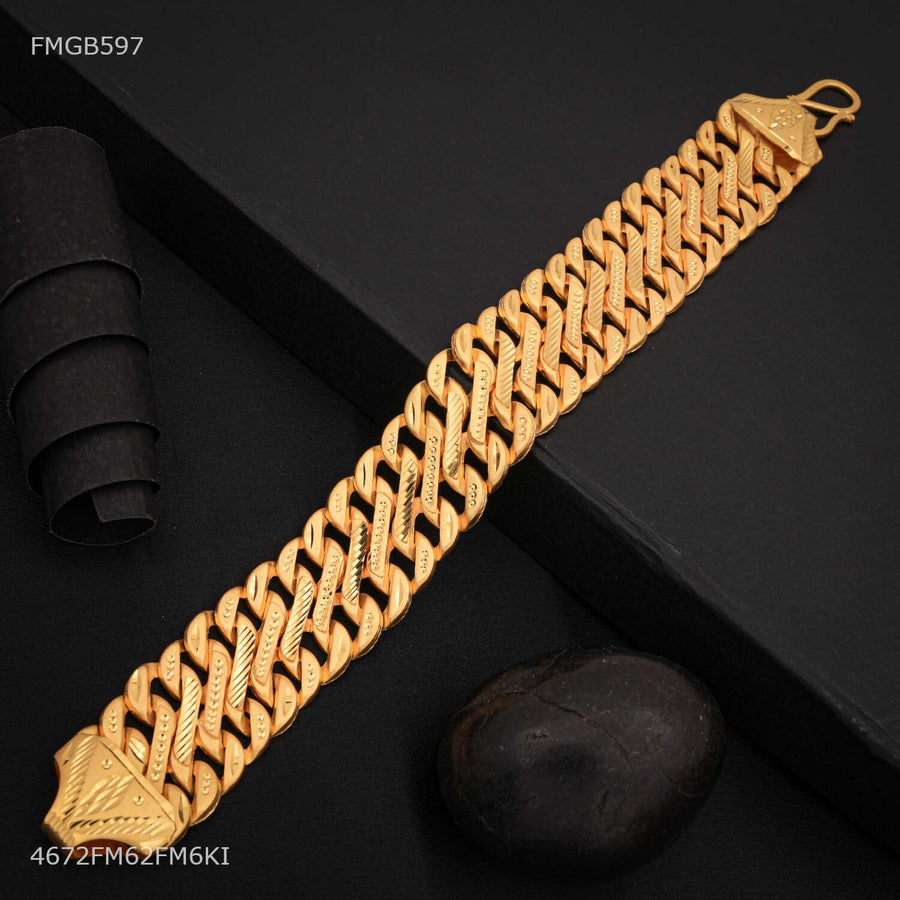 Designer Laser Cut Broad Gold Bracelet For Men - FMGB597