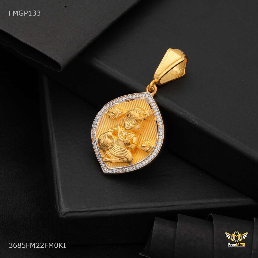 Designer Leaf AD with Krishna Ji Gold Plated Pendant for Men - FMGP133