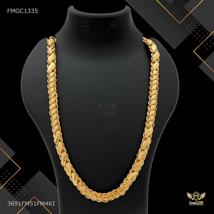 Designer Leaf Broad Lotus gold plated chain For Man - FMGC1335