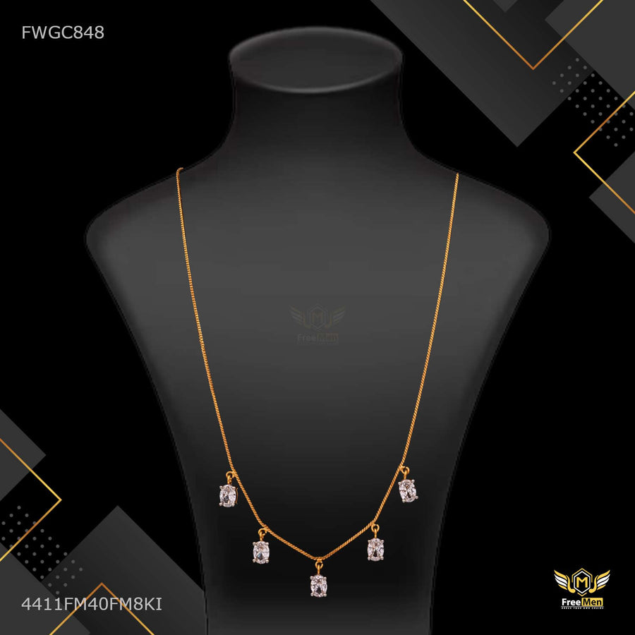 Designer Mini Five White Stone gold plated Chain for women- FWGC848