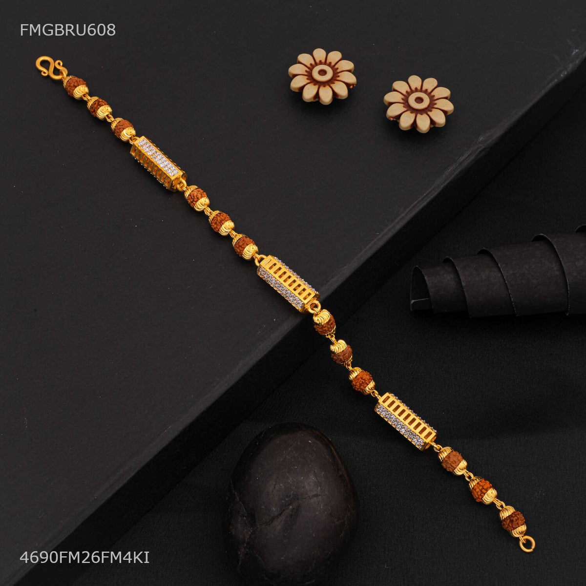 Designer pipe segments with brown beads rudraksha Bracelet For Men- FMGBRU608