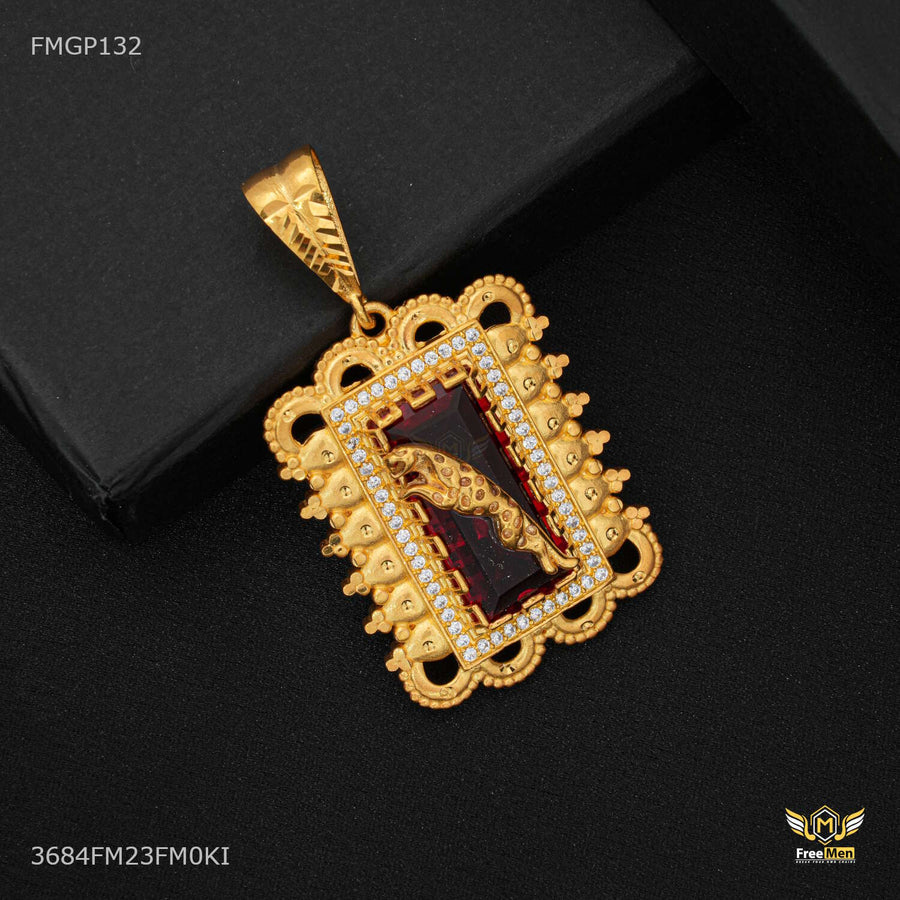 Designer Red AD with Jaguar Gold Plated Pendant for Men - FMGP132