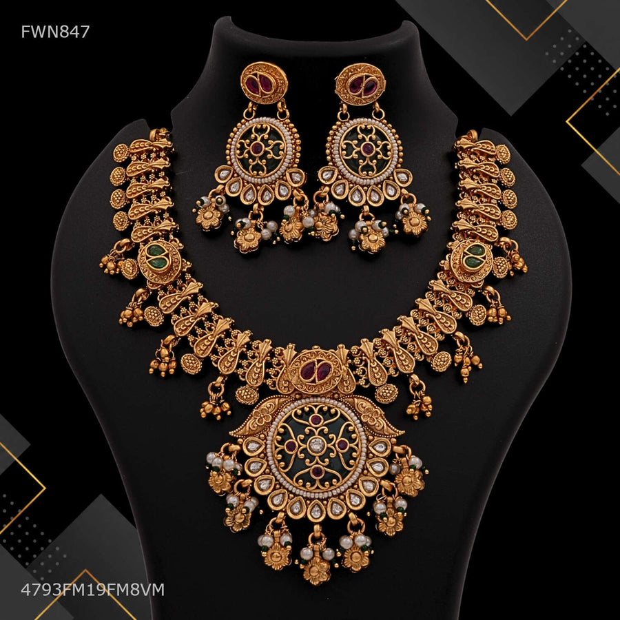 Designer Round cut Antique Necklace Set for women - FWN847