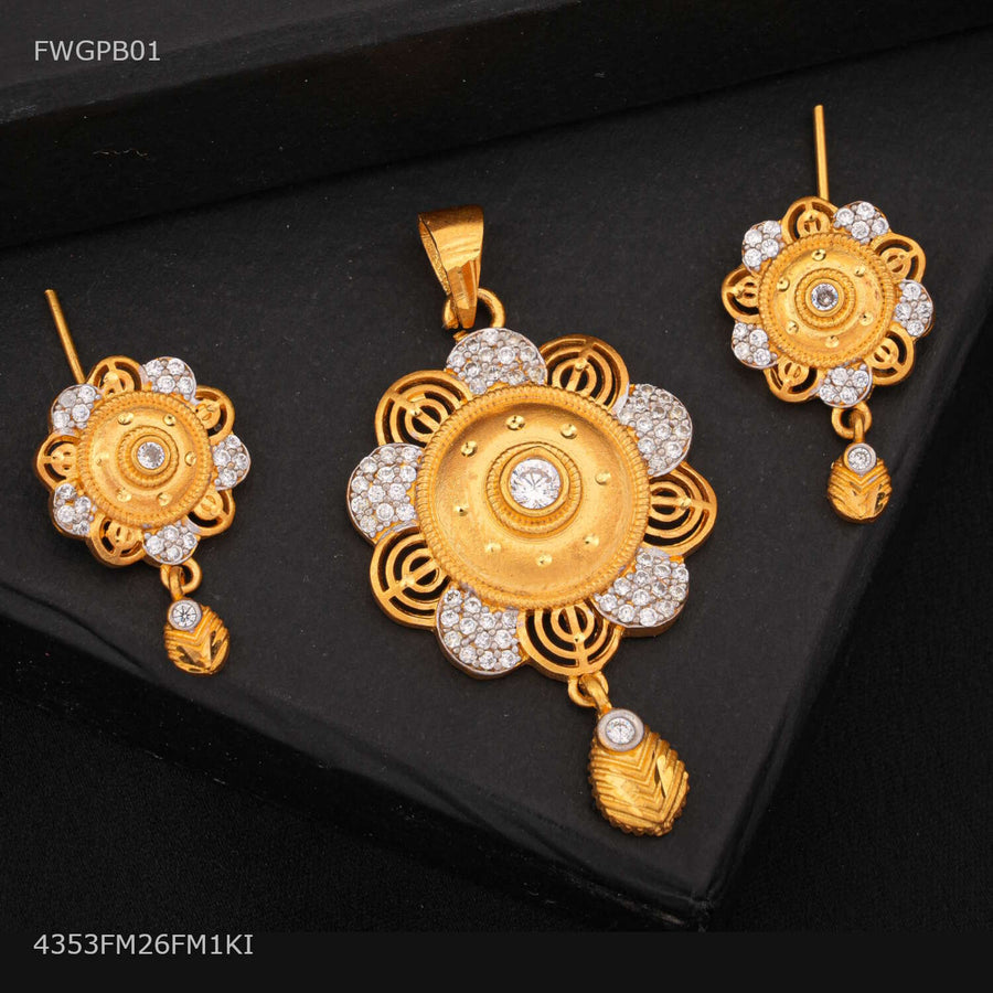 Designer Round Cut AD Flower Pendent with Earring for women - FWGPB01