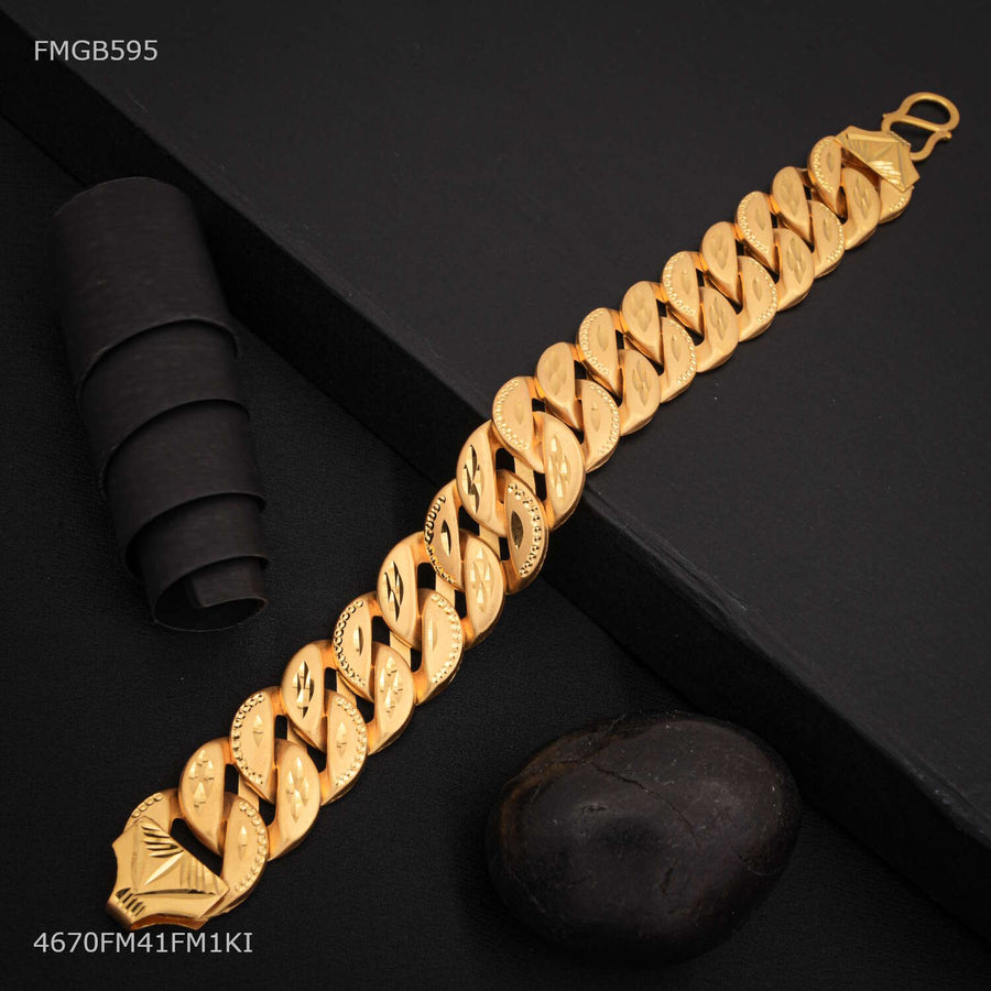 Designer Round Dot Pokel Gold Plated Bracelet For Men - FMGB595